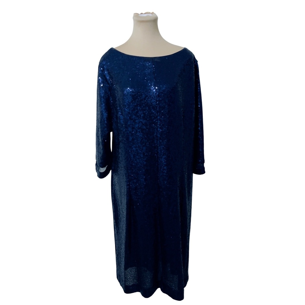 Lane Bryant Sequin Dress 18 Navy Blue Boat Neck‎ Cocktail Party Glam Sparkle